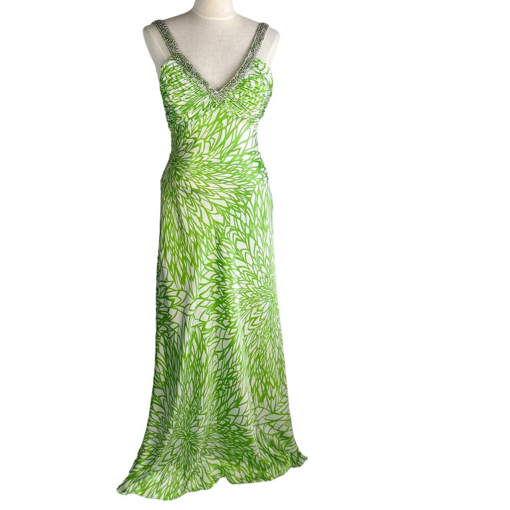 Morgan & Co. Beaded Formal Dress with Train Women 11/12 Green Prom Wedding Guest